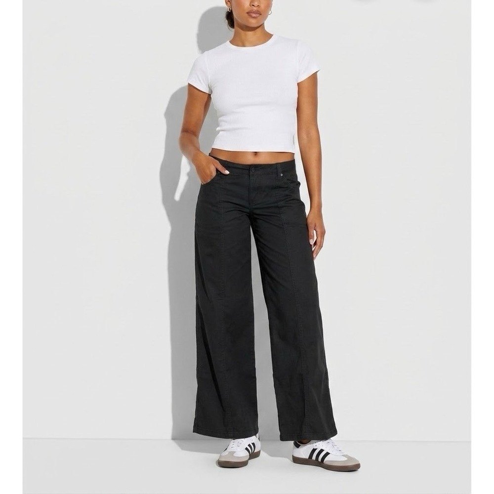 NWT Women's Wild Fable Size Small (4-6) Black Wide Leg Utility Pants Twill Canva